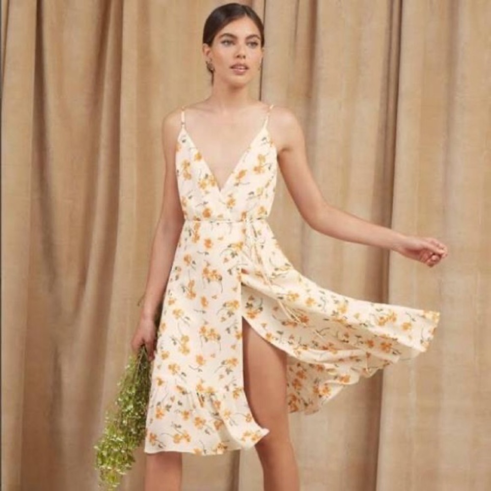Reformation Floral Midi Dress in Cream and Orange